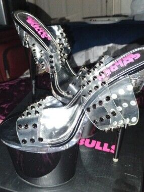 Clear Black Spike Platform Heels - Bullseye Style